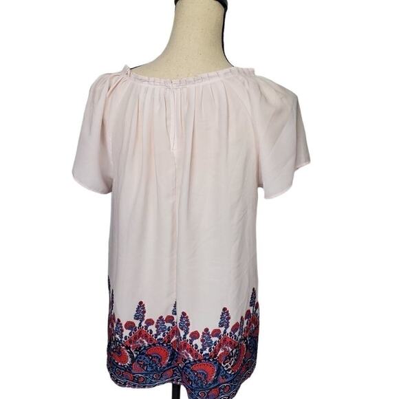 Loft Pleated Pink Floral Peasant Top Petite - Picture 3 of 6